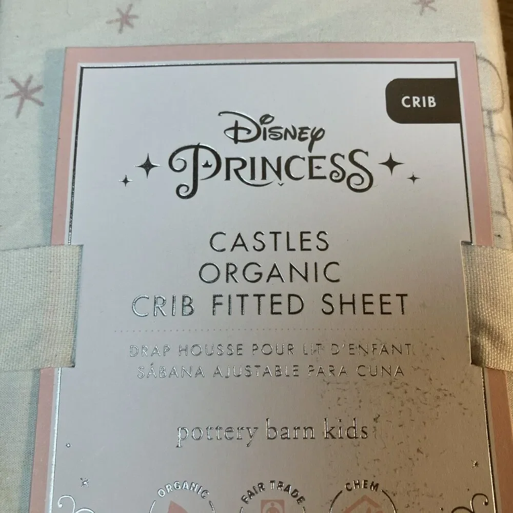 Pottery Barn Kids Disney Princess Castles Organic Crib Fitted Sheet NEW